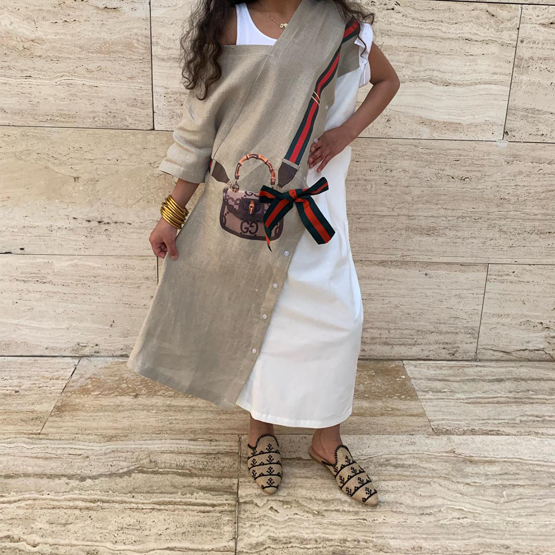 Linen Italy off-shoulder kaftan dress Kids