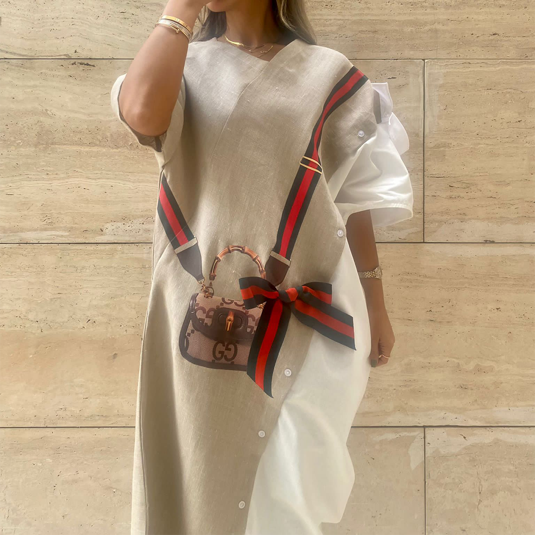 Linen Italy off-shoulder kaftan Dress