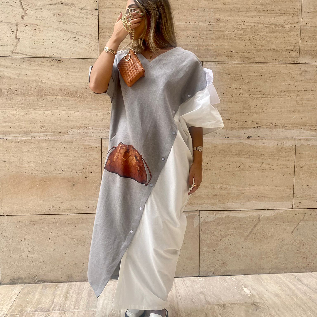 Linen Paris off-shoulder kaftan Dress