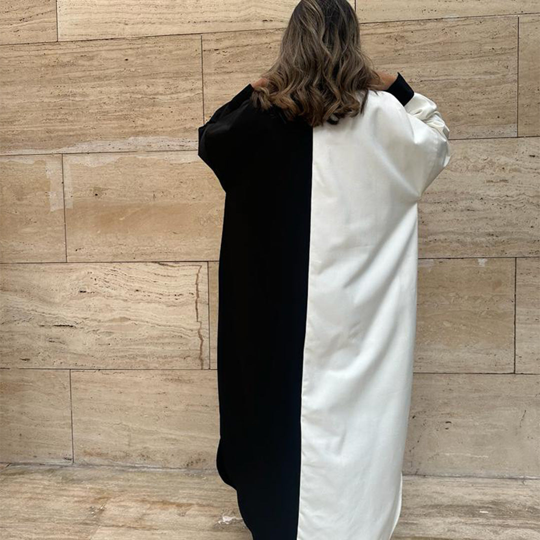 Fashionable black & white long sleeves dress