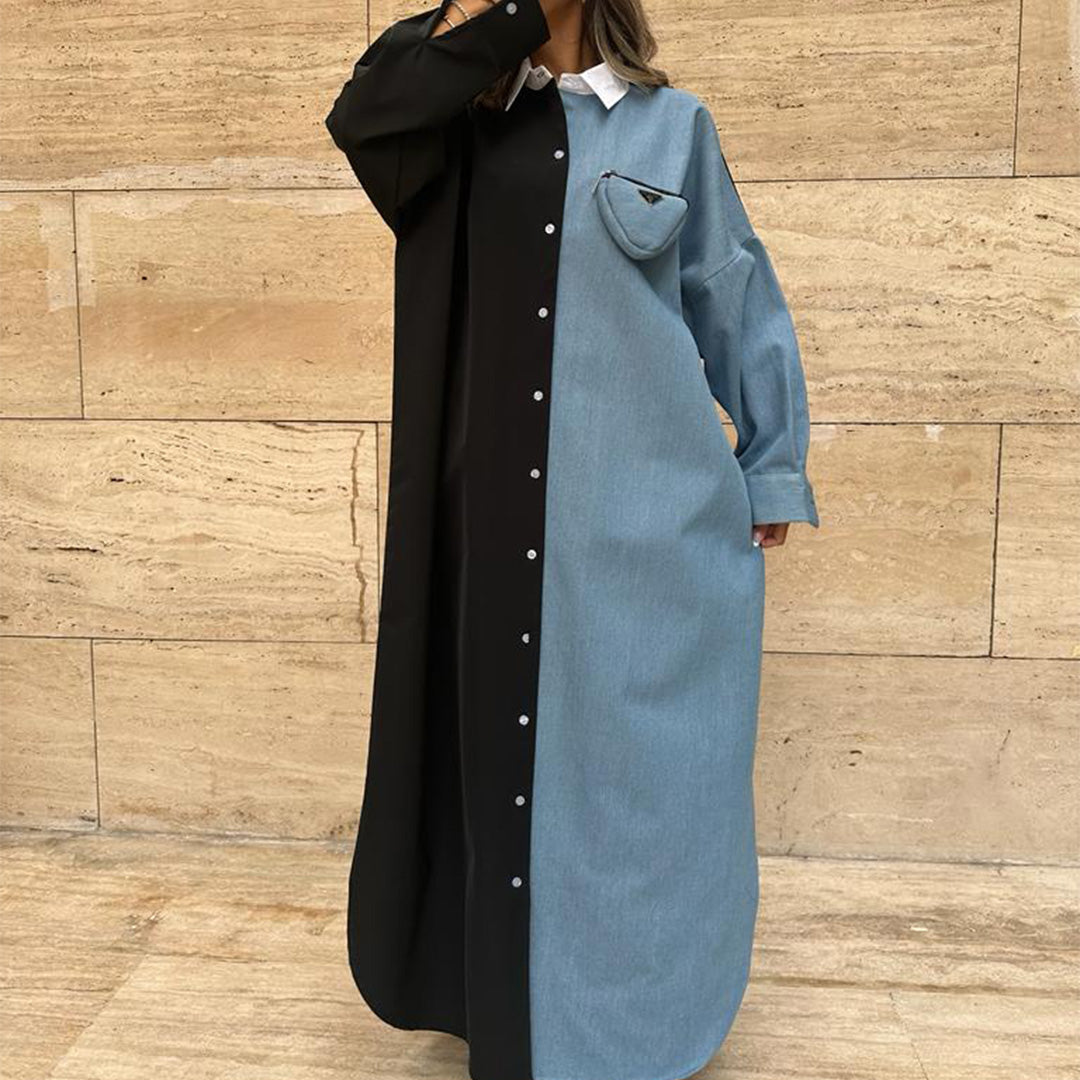 Stylish black & Jeans long sleeves dress