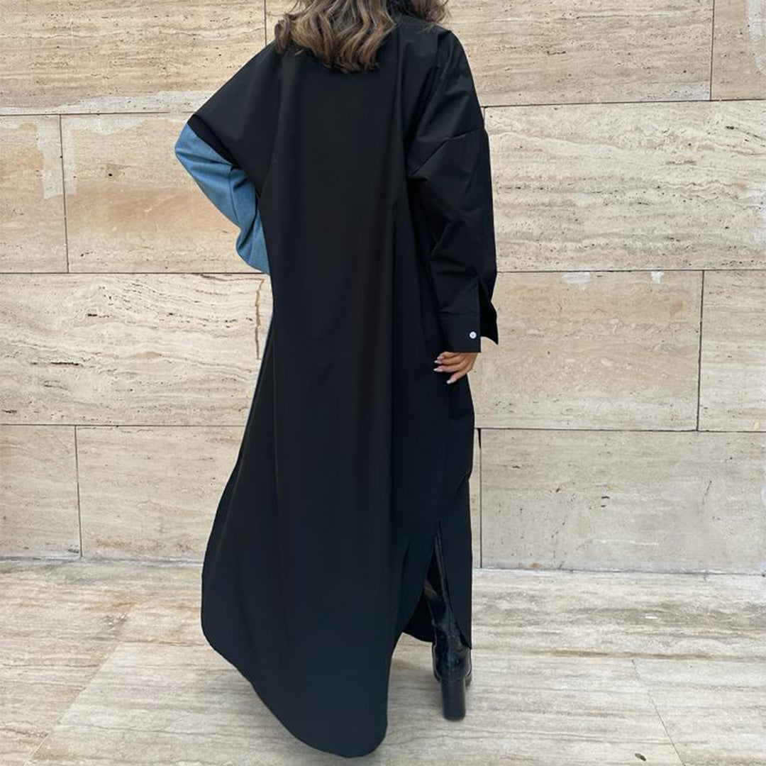 Stylish black & Jeans long sleeves dress